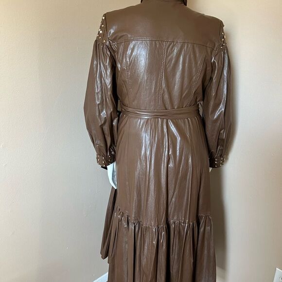 NWT Faux Leather Brown Studded Dress -Size 14 - Picture 11 of 13